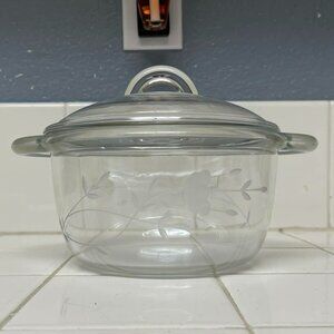 Princess House Heritage round covered etched glass casserole dish